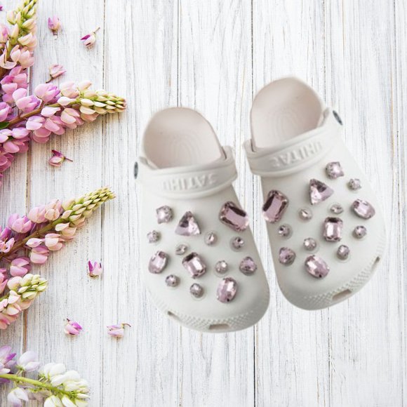 Light Pink Glass Rhinestone Shoe Charms - Picture 6 of 11